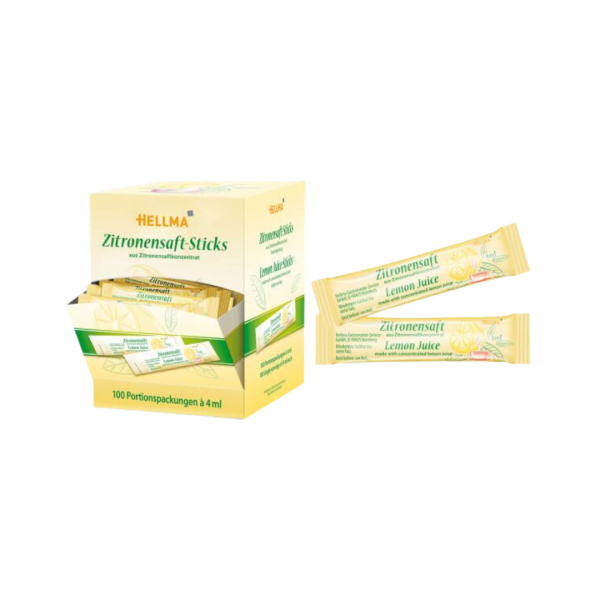 Hellma Zitronensaft-Sticks, 100 Portionspackungen à 4 ml, Display-Karton